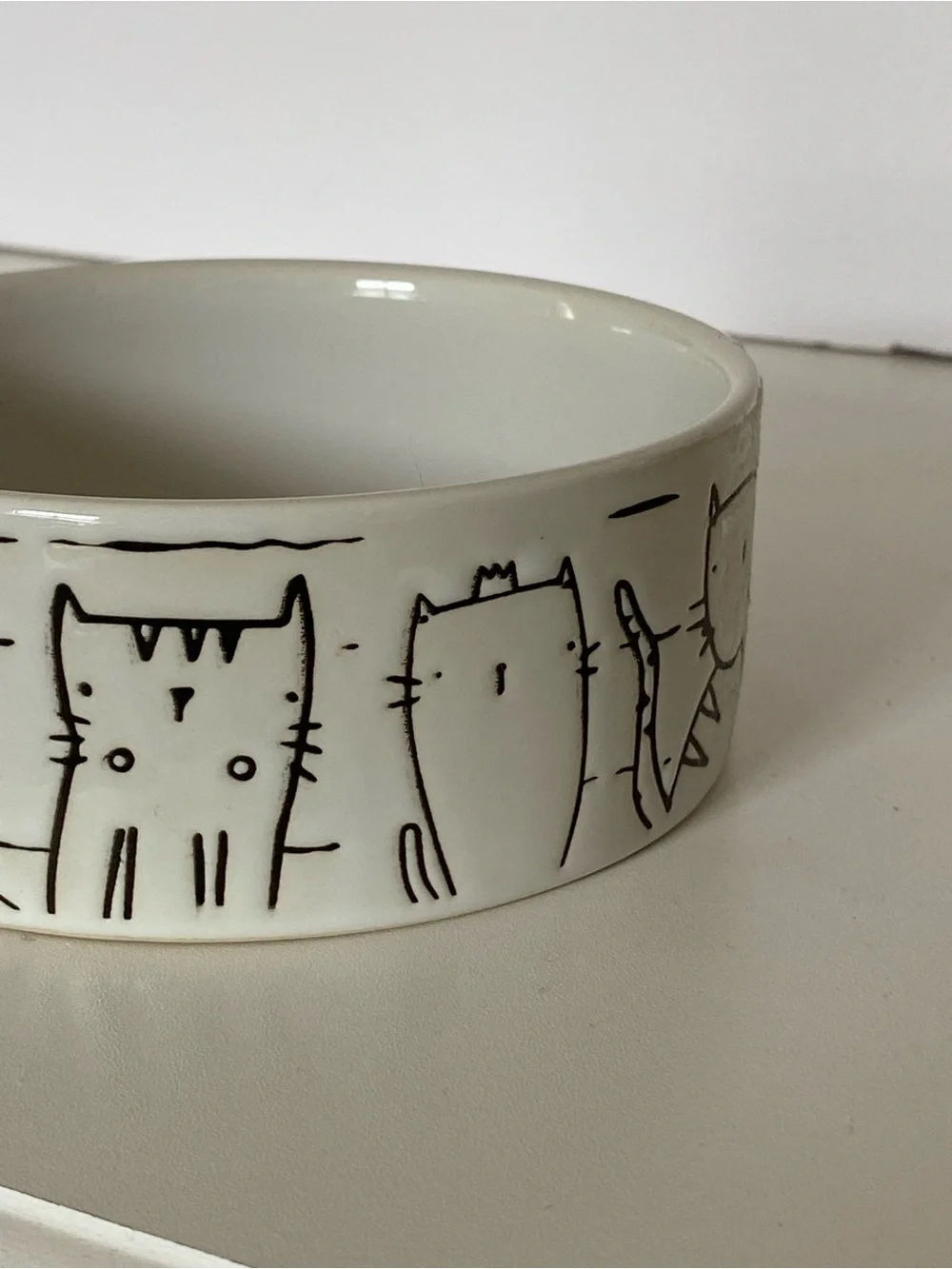 Cat Bowl Food Water Good Kitty White Ceramic 4.5” Embossed Cats All Around EUC